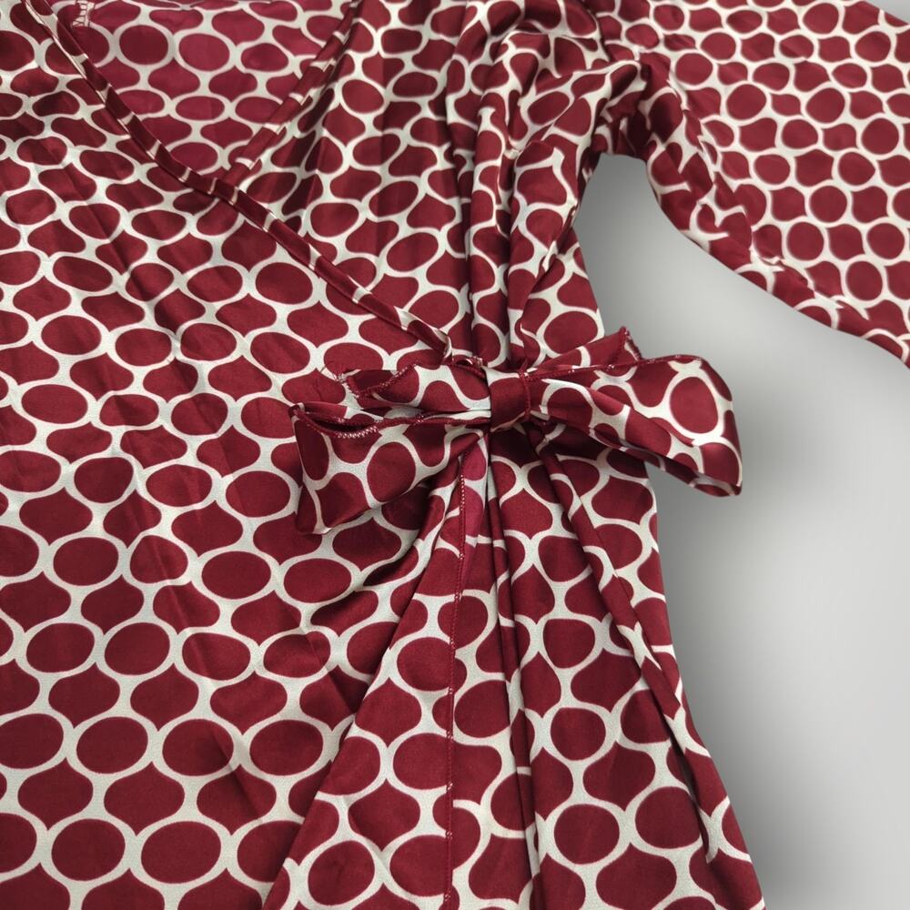 Ashley Stewart Women’s Wrap Top PLUS 3XL Burgundy & White Geometric Print - Picture 3 of 12
